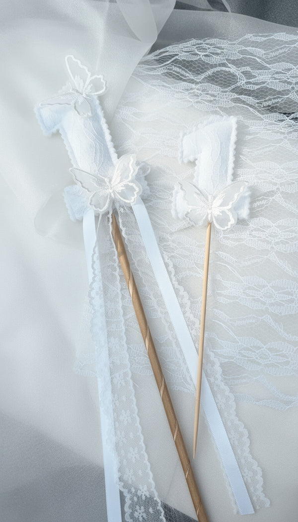 white wand, white butterfly wand, hite party wand, white birthday wand, toddler butterfly wand, handmade wand