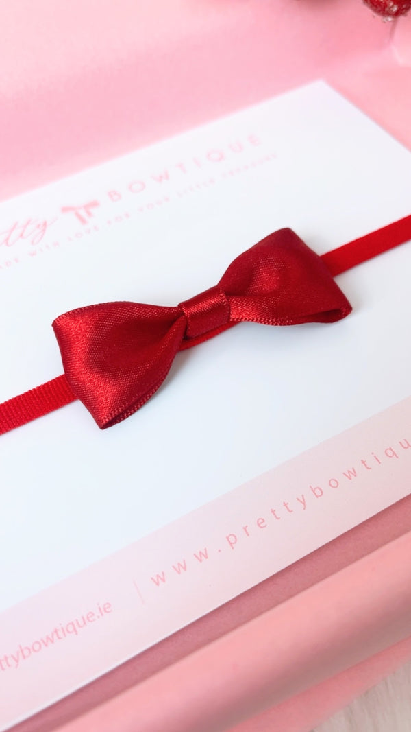 Red satin small bow headband
