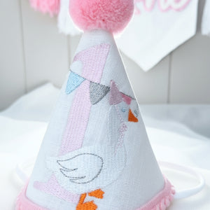 duck party hat, white duck party hat, 1st birthday party hat, 1st birthday hat, toddler party hat, handmade party hat,