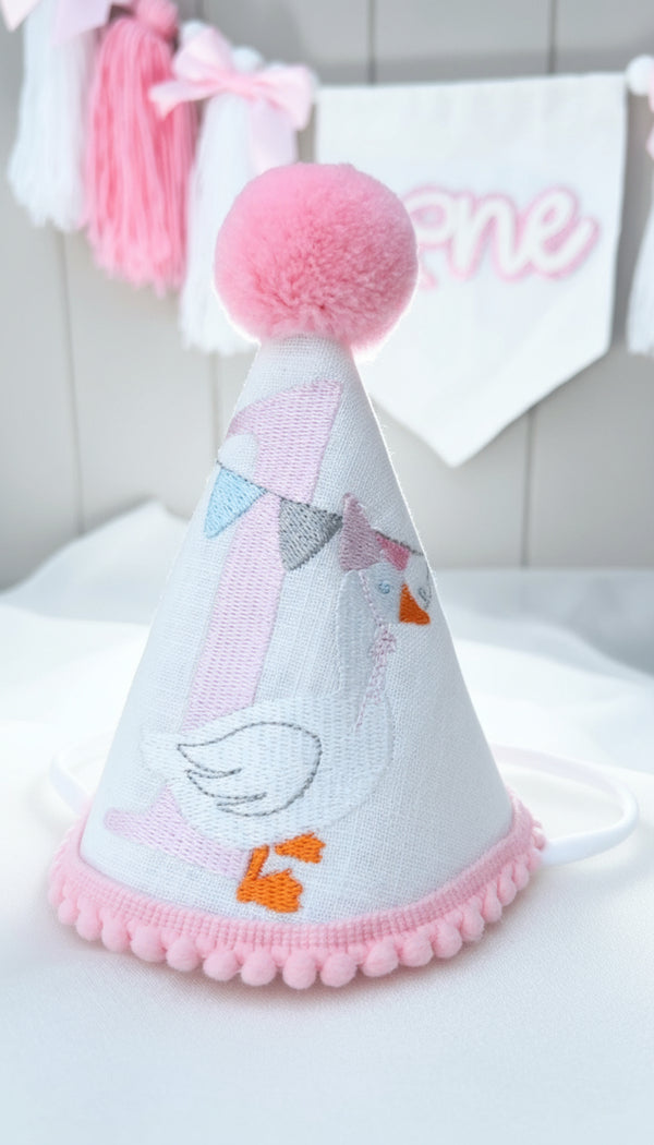duck party hat, white duck party hat, 1st birthday party hat, 1st birthday hat, toddler party hat, handmade party hat,