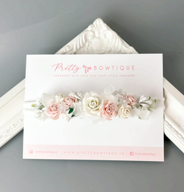 White & Soft Pink flower Headband