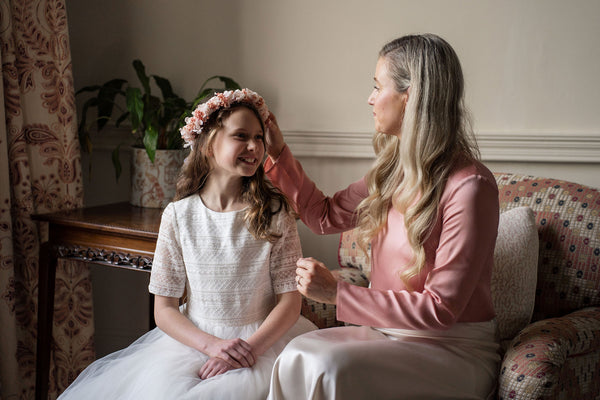 Pink silk flower with babys breath Flower Crown