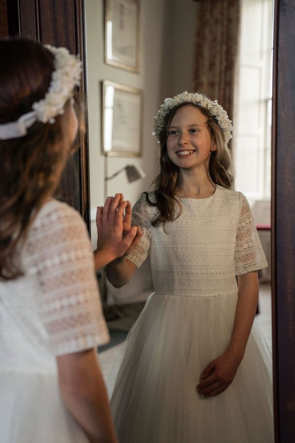 Grace Ivory silk flower and babys breath Flower Crown