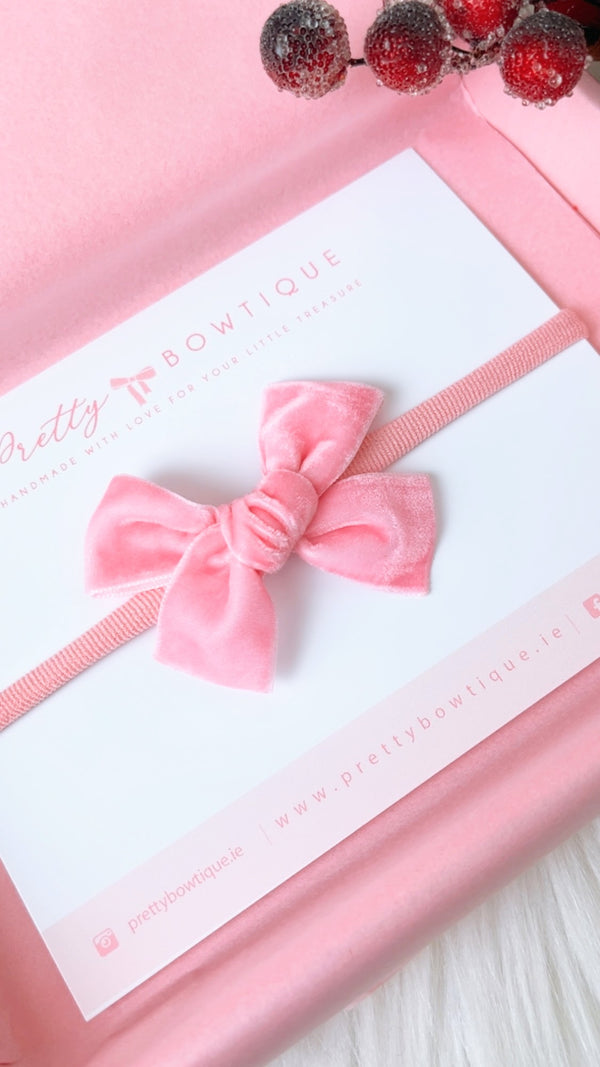 Medium Pink velvet Bow Headband