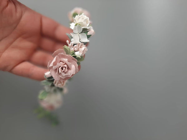 Pink & Ivory soft flowerheadband, soft flower headband, babyheadband, babysoftheadband, christening flower headband, naming ceremony headband, flowerheadband, handmade flower headband, flowerheadband ireland, soft flower headband ireland,