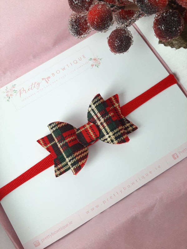 Red tartan bow headband