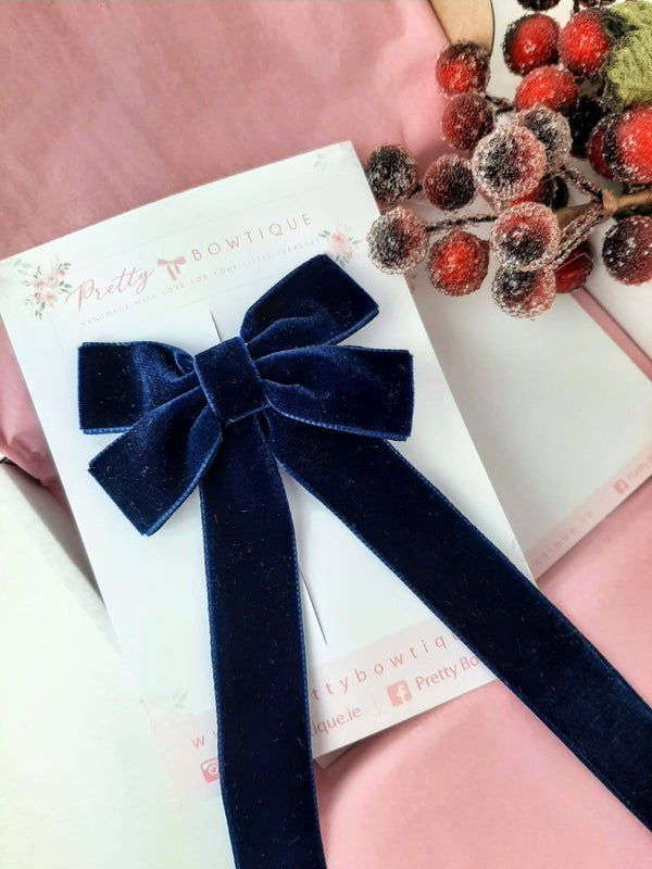 Long Navy velvet Bow