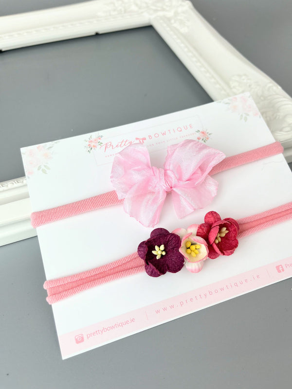 Silk Pink Bow & Cherry Blossom Flower Headband