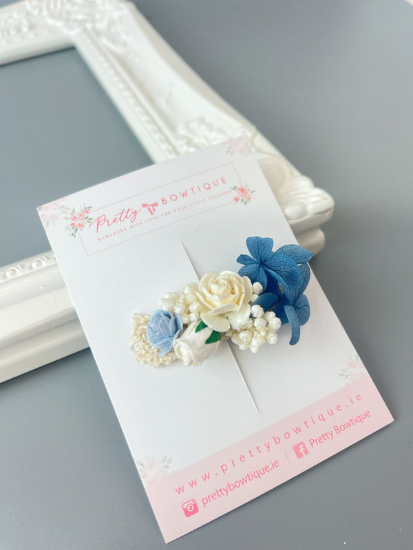 Blue & Ivory Flower Clip