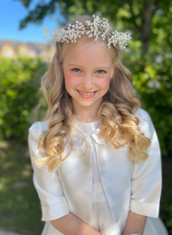 Abigail Silver & White Pearl Headpiece
