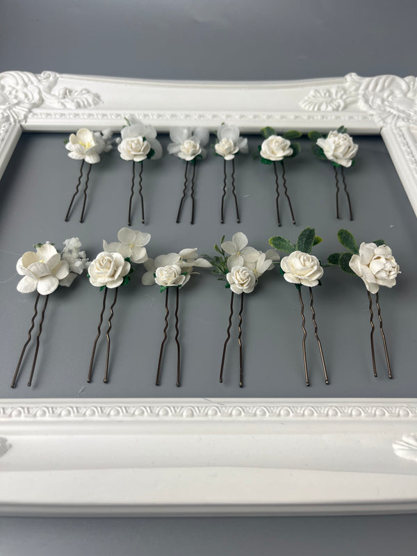 White / Off White  or Ivory  Flower Pins