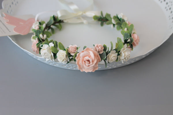 Soft pink & Ivory Flower Flower Crown