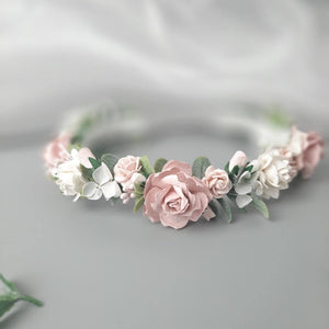 Pink & Ivory soft flowerheadband, soft flower headband, babyheadband, babysoftheadband, christening flower headband, naming ceremony headband, flowerheadband, handmade flower headband, flowerheadband ireland, soft flower headband ireland,