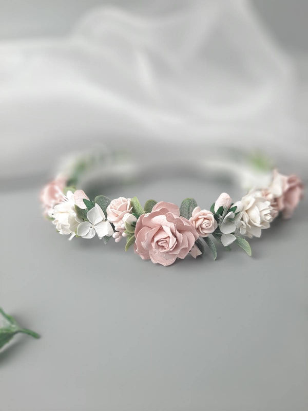 Pink & Ivory soft flowerheadband, soft flower headband, babyheadband, babysoftheadband, christening flower headband, naming ceremony headband, flowerheadband, handmade flower headband, flowerheadband ireland, soft flower headband ireland,