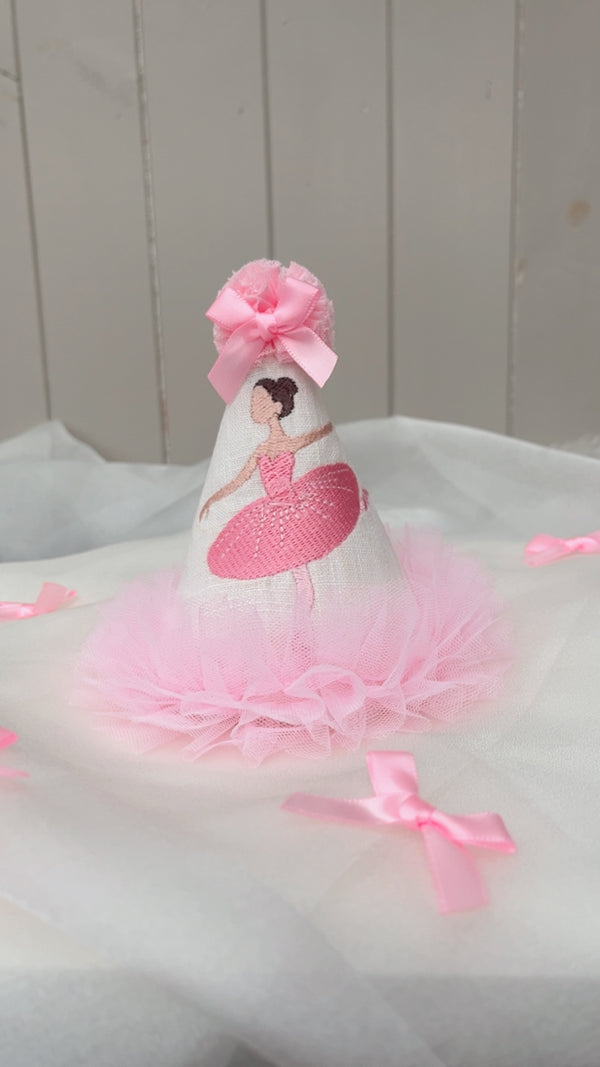 ballerina party hat, birthday hat, pink party hat, party hat for kids, handmade party hat, party hat ireland, pink ballerina party hat