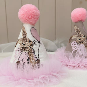 Rabbit party hat, white rabbit party hat, handmade party hat, party hats ireland, birthday party, birthday hat, toddler party hat
