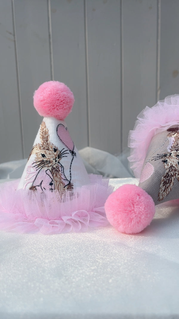 Rabbit party hat, white rabbit party hat, handmade party hat, party hats ireland, birthday party, birthday hat, toddler party hat