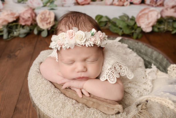 White & Soft Pink flower Headband