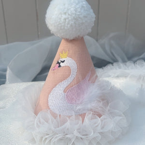 swan party hat, handmade swan party hat, toddler party hat, keepsake party hat, white swan party hat, 1st birthday party hat birthday party,