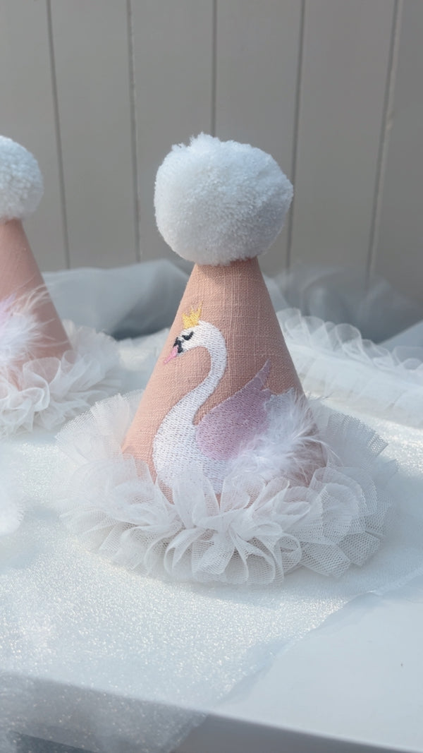 swan party hat, handmade swan party hat, toddler party hat, keepsake party hat, white swan party hat, 1st birthday party hat birthday party,