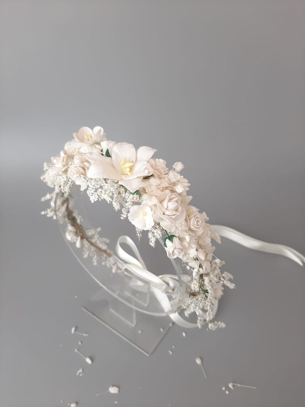 Ivory Lily Rose Flower Crown