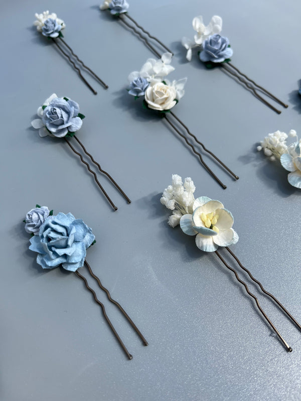 Blue & White Flower Pins