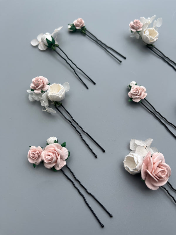 Soft Pink & White Flower Pins