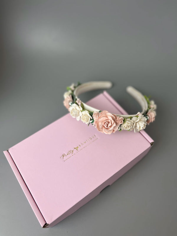Pink & Ivory Flower Headband