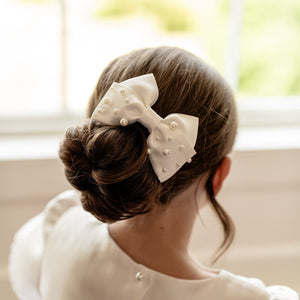 Communion bow, pearl communon bow, ivory pearl communion bow, irish communion, bows for communion, irish communion, 1st holy communion, holy communion bow, irish handmade communion bow, communion bow for girls,