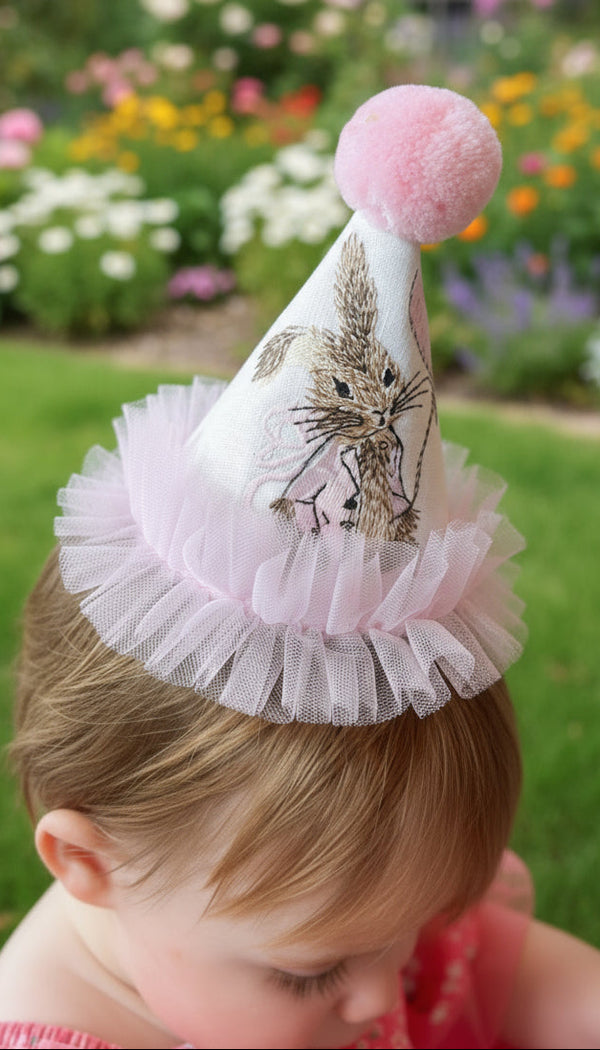Rabbit party hat, white rabbit party hat, handmade party hat, party hats ireland, birthday party, birthday hat, toddler party hat
