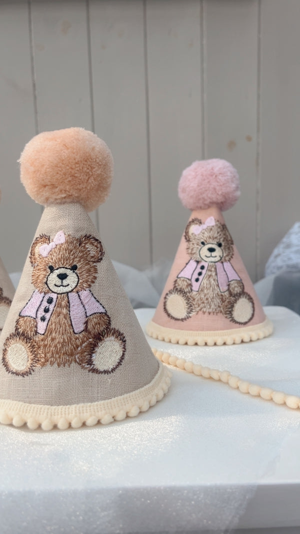 bear party hat, pink bear party hat, toddler party hat, keepsake party hat, party hat ireland, 1st birthday, ist birthday party hat, cream party hat, 